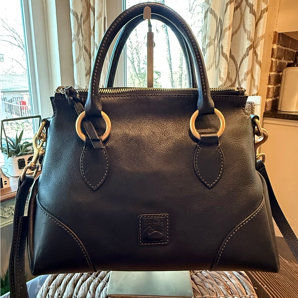 Dooney & Bourke Black Florentine Leather Satchel with Gold Hardware